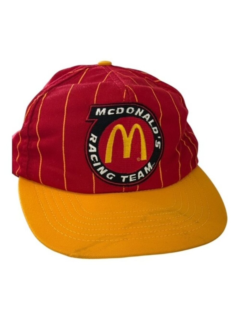 Vtg McDonalds Racing Team Red Yellow Striped #94 Bill Elliot NASCAR Hat Snapback